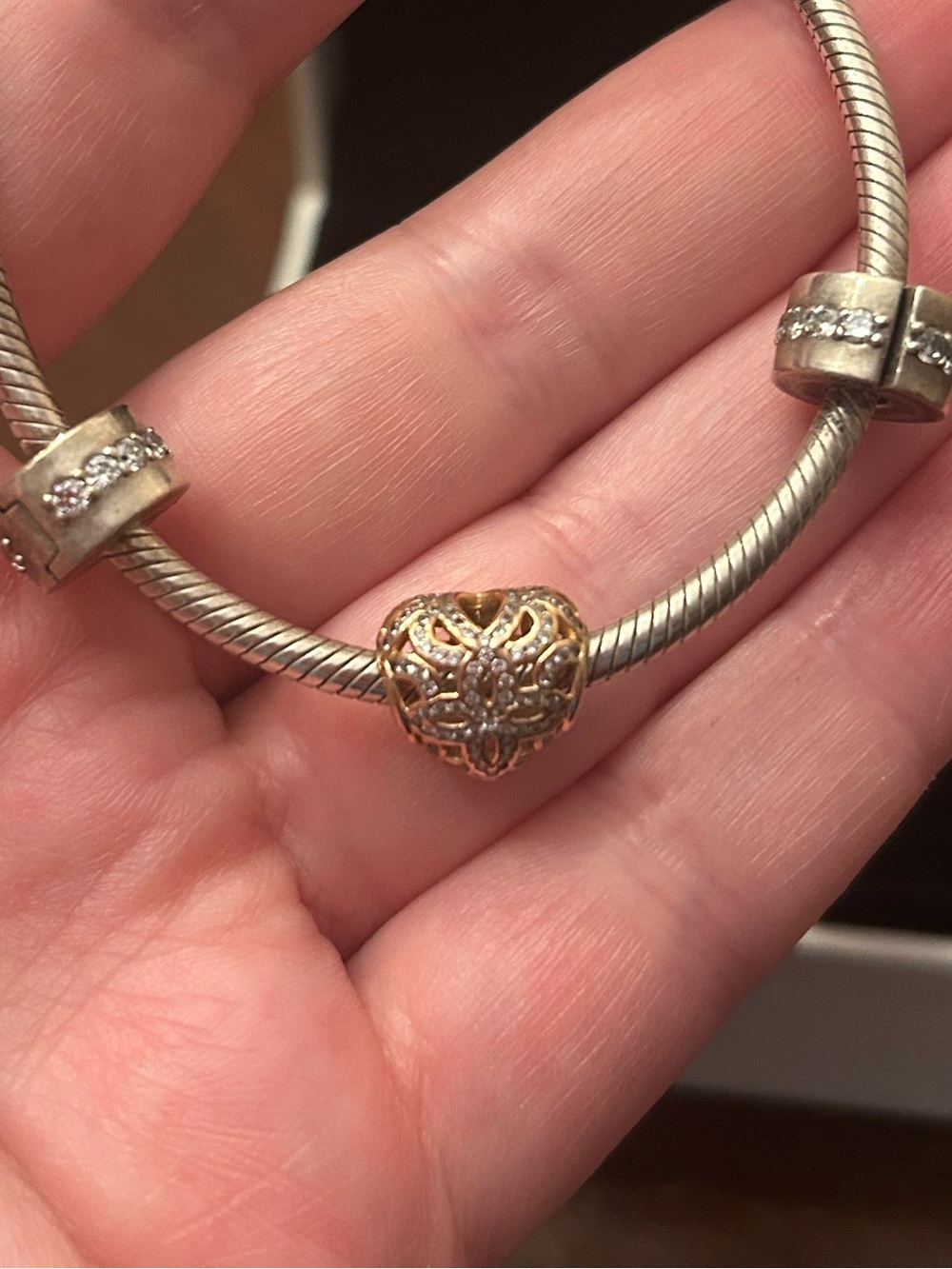 Pandora Two-Tone Filigree Heart Charm Bracelet
